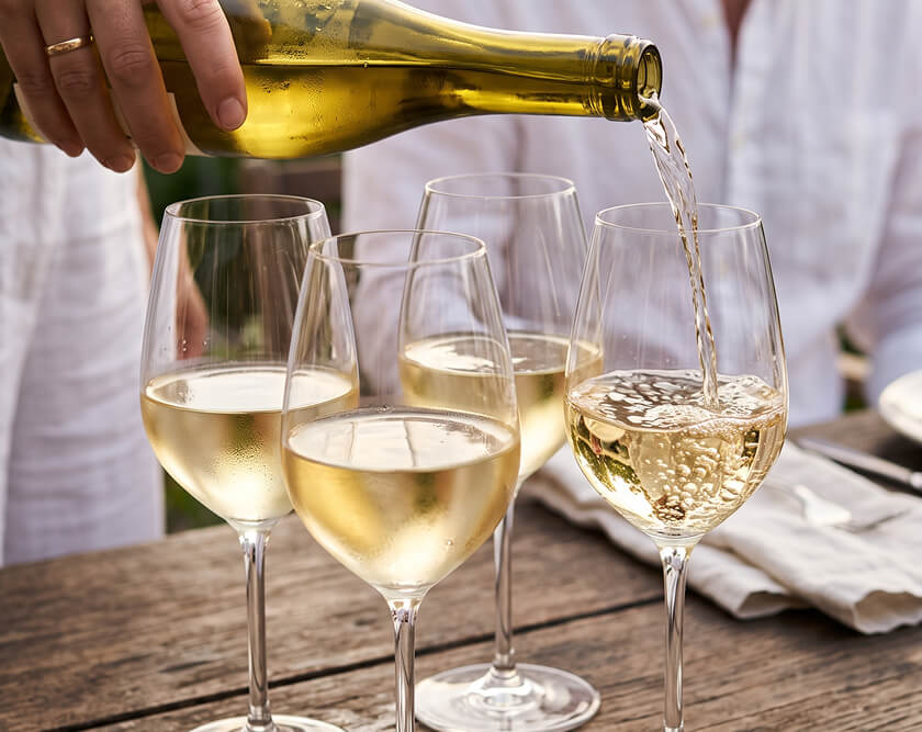 Dégustation de vin blanc d’importation privée entre convives